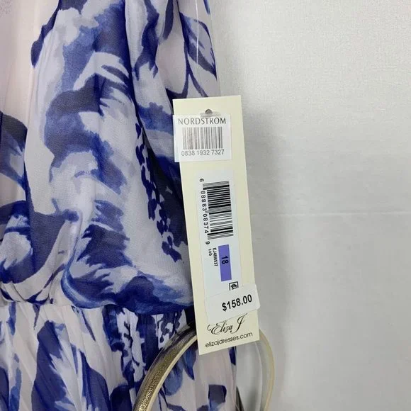 NWT Eliza J Pleated Floral Sleeveless Chiffon Belted Maxi Dress Cobalt Blue 18 - Picture 8 of 11